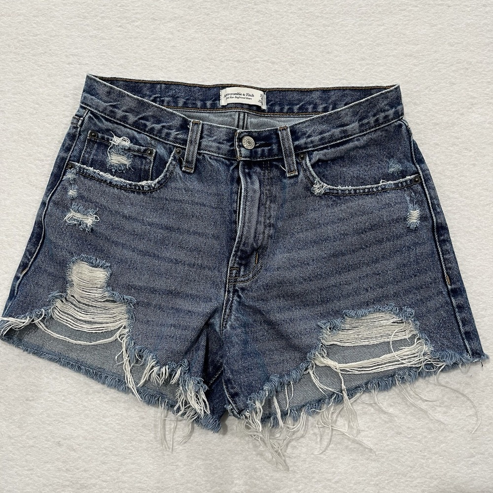 Abercrombie & Fitch Boyfriend Shorts Womens 27/4 Blue Distressed Mid Rise